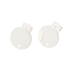 Серебро Ионное покрытие (ip) 304 детали серьги-гвоздики из нержавеющей стали, с плоской пластиной, плоско-круглые, серебряные, 12x1 мм, 12 мм, штифты : 0.8 мм