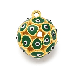 Зеленый Латунь эмаль подвески, круглые и от сглаза талисманы, стойки покрытие, долговечный, без кадмия и без свинца, реальный 18 k позолоченный, зелёные, 18x15.5 мм, отверстие : 1.5 мм
