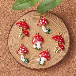 Mixed Color 6Pcs 3 Style Autumn Theme Eco-Friendly Alloy Enamel Pendants, with ABS Plastic Imitation Pearl, Cadmium Free & Lead Free & Nickel Free, Mushroom, Light Gold, Mixed Color, 23~26.5x15.5~20x5~6mm, Hole: 1.8mm, 2pcs/style