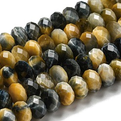 Black Natural Tiger Eye Beads Strands, Faceted, Dyed, Rondelle, Black, 8~8.5x5~5.5mm, Hole: 1mm, about 71pcs/strand, 15.31''(38.9cm)