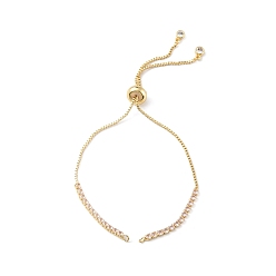 Clear Brass Micro Pave Cubic Zirconia Box Chain Slider Bracelet Makings, Fit for Connector Charms, Long-Lasting Plated, Real 18K Gold Plated, Cadmium Free & Lead Free, Clear, Single Chain Length: about 4-7/8 inch(12.5cm)