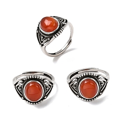 Красный Агат Природные сердолик кольца палец, с латунной фурнитурой , античное серебро, 15 мм, внутренний диаметр: 17.5~18 мм