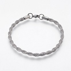 Stainless Steel Color 304 Stainless Steel Chain Bracelets, with Lobster Claw Clasps, Stainless Steel Color, 7 inch(17.8cm), 4.5mm