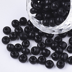 Black Baking Paint Glass Seed Beads, Round, Black, 5~6x3~5mm, Hole: 1.2~2mm, about 2500pcs/bag