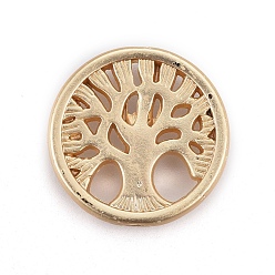 Matte Gold Color Alloy Beads, Flat Round with Tree of Life, Lead Free & Nickel Free & Cadmium Free, Real 18K Gold Plated, Matte Gold Color, 18x4mm, Hole: 1.5mm