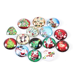 Mixed Color Christmas Themed Glass Cabochons, Half Round/Dome, Mixed Color, 25mm, 20pcs/bag