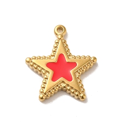 Real 14K Gold Plated 304 Stainless Steel Pendants, with Enamel, Star Charm, Real 14K Gold Plated, 22x20x3mm, Hole: 1.6mm