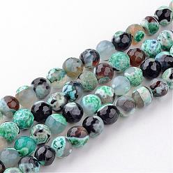 Sea Green Natural Fire Crackle Agate Bead Strands, Dyed, Faceted, Round, Sea Green, 4mm, Hole: 1mm, about 92pcs/strand, 14.7 inch