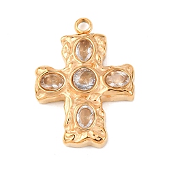 Прозрачный 304 микро нержавеющей стали прокладывать Цирконом подвески, крестик, вакуумное покрытие pvd, золотые, прозрачные, 24.5x18x4.5 мм, отверстие : 2 мм
