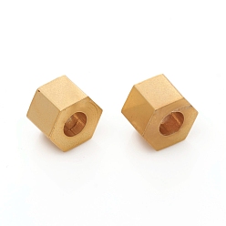 Real 18K Gold Plated Brass Beads, Long-Lasting Plated, Matte Style, Hexagon, Real 18K Gold Plated, 6.5x6.5x4.5mm, Hole: 2.8mm