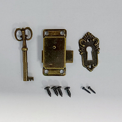Antique Bronze Vintage Alloy Surface Mounted Cabinet Lock Kit Sets, with Keys, for Dresser, Drawer, Door, Cupboard, Antique Bronze, Lock: 53x26mm 