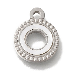 Плоский Круглый 304 подвески для ручной полировки из нержавеющей стали, с белым акрилом, цвет нержавеющей стали, плоско-круглые, 15x12x2 мм, отверстие : 1.8 мм