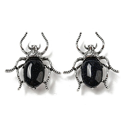 Blue Goldstone Dual-use Items Alloy Spider Brooch, with Synthetic Blue Goldstone, Antique Silver, 42x38x12~13mm, Hole: 4.5x4mm
