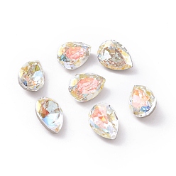Light Crystal AB K9 Glass Rhinestone Cabochons, Pointed Back & Back Plated, Faceted, Teardrop, Light Crystal AB, 10x7x5.5mm