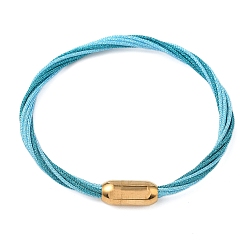 Голубой 304 Браслеты из нержавеющей стали с полиэстеровым металлическим шнуром для женщин, с внутренней частью из рыбьей нити и магнитной застежкой, ионное покрытие (ip), голубой, 7-1/4 дюйм (18.3 см)