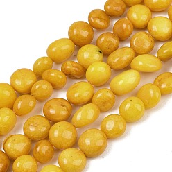 Gold Dyed Natural White Jade Beads Strands, Nuggets, Tumbled Stone, Gold, 9.5~13x9~12x9~15mm, Hole: 0.8mm, about 32pcs/strand, 15.35''(39cm)