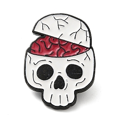 Body Skull Enamel Pins, Black Tone Alloy Brooches for Backpack Clothes, Halloween Theme, Brain, 28.5x20.5x2mm