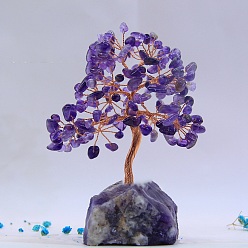 Amethyst Natural Amethyst Display Decoration, Undyed, with Brass Wire, for Home Desk Decorations, Tree of Life, 50~60x120~150mm