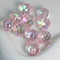 Pink UV Plating Rainbow Iridescent Acrylic Pendants, Faceted, Round, Pink, 21x16mm