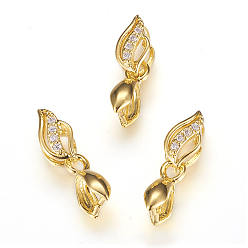 Настоящее золото 18K Долговечные латунные микропромывные кубические циркониевые льды, реальный 18 k позолоченный, 18 мм, отверстие : 2x4 мм, 10x6x3.5 мм, штифты : 0.7 мм