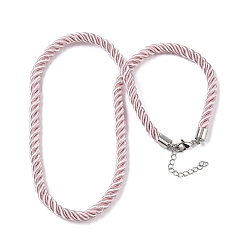 Бледно-Розовый 5мм нейлоновый витой шнур для изготовления ожерелий, с латунными выводами и 304 застежками из лобстера из нержавеющей стали, долговечный, стойки покрытие, платина, розовый жемчуг, 17.72~18.90 дюйм (45~48 см)