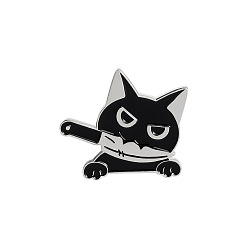 XZ3181 Playful Black Cat Brooch with Knife in Mouth - Unique Cartoon Style Jewelry Accessory