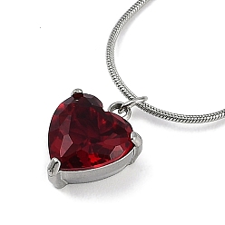 Красный 304 Женские ожерелья в форме сердца с подвеской из кубического циркония из нержавеющей стали в форме круглой змеи, цвет нержавеющей стали, красные, 17.91 дюйм (45.5 см)