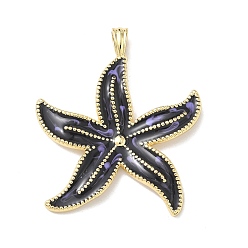 Черный Латунь эмаль подвески, прелести морская звезда, долговечный, без кадмия и без свинца, стойки покрытие, реальный 18 k позолоченный, чёрные, 41x35x5 мм, отверстие : 3x5 мм