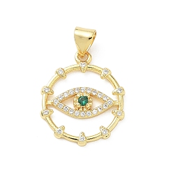 Золотой Латунные микро проложить кубического циркония подвески, кольцо с амулетами от сглаза, красочный, золотые, 20x17x3 мм, отверстие : 5x3 мм