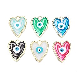 Mixed Color Alloy Enamel Pendants, Golden, Heart with Evil Eye, Mixed Color, 37.5x31x2mm, Hole: 4x5mm