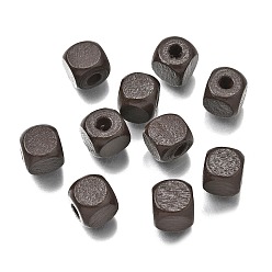 Коричневый Спрей окрашены деревянные бусины, квадратный, кофе, 10x10x10 мм, отверстие : 3 мм