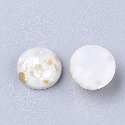 Floral White Resin Cabochons, with Shell Chip, Dome/Half Round, Floral White, 12x5mm