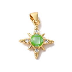 Зеленый лайм Стойки обшивки латунь кубического циркония подвески, с эмалью и ракушкой, долговечный, без свинца и без кадмия, реальный 18 k позолоченный, звезда, зеленый лайм, 18x15x4 мм, отверстие : 5x4 мм