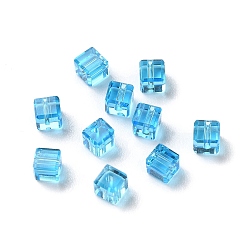 Deep Sky Blue Glass Imitation Austrian Crystal Beads, Faceted, Suqare, Deep Sky Blue, 4x4x4mm, Hole: 0.9mm