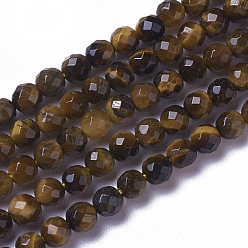 Tiger Eye Natural Tiger Eye Beads Strands, Faceted, Round, 3.5~4x4mm, Hole: 0.4mm, about 94pcs/strand, 15.7~16.2 inch(40~41.2cm)