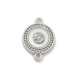 Плоский Круглый Шармы-соединители из латуни с микропаве из прозрачного кубического циркония, с оболочкой, платина, плоско-круглые, 16x11.5x2.5 мм, отверстие : 1.2 мм