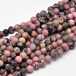 Rhodonite Frosted Natural Rhodonite Round Bead Strands, 6mm, Hole: 1mm, about 63pcs/strand, 15 inch