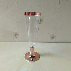 Rose Gold Disposable Party Plastic Champagne Flute, with Rose Gold Rim, for Birthday Party Supplies, Rose Gold, 65x134mm