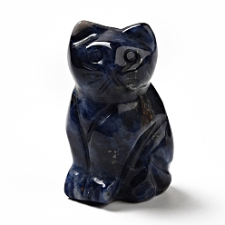 Содалитовое Украшения для выставки скульптур из натурального содалита, для домашнего офисного стола, кошка, 48~50x31~33x21~23 мм