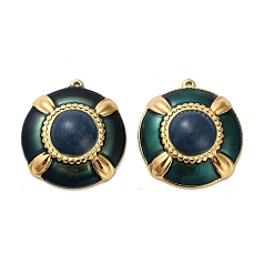 чирок 304 подвески из нержавеющей стали, полукруглый, с эмалью, реальный 18 k позолоченный, ионное покрытие (ip), зелено-синие, 33.5x31x9 мм, отверстие : 1.6 мм