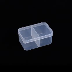 Clear Polypropylene(PP) Bead Storage Container, 2 Compartment Organizer Boxes, with Lid, Rectangle, Clear, 8.7x5.8x4cm, compartment: 5.3x4x3.7cm