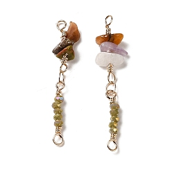 Mixed Stone Mixed Gemstone & Glass Connector Charms, with Brass Findings, Real 18K Gold Plated, Rondelle, 33~36x6~10x3~5mm, Hole: 1.6mm