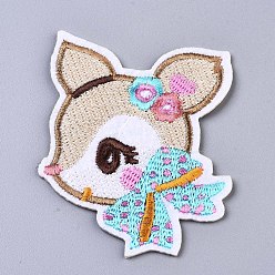 Colorful Sika Deer Appliques, Computerized Embroidery Cloth Iron on/Sew on Patches, Costume Accessories, Colorful, 77x61x1.5mm