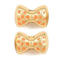 Orange Messing Emaille-Perlen, Schleife, cadmiumfrei und bleifrei, Gestell, langlebig überzogen, echt 18 k vergoldet, orange, 10x15x9 mm, Bohrung: 2 mm