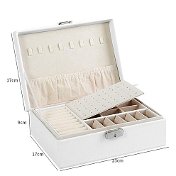 WhiteSmoke Imitation Leather Jewelry Storage Boxes, for Earrings, Rings, Necklaces, Rectangle, WhiteSmoke, 17x23x9cm