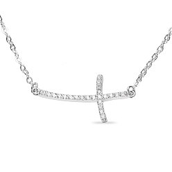 Platinum SHEGRACE Fashion 925 Sterling Silver Pendant Necklace, Micro Pave Grade AAA Cubic Zirconia Sideways Cross Links, Platinum, 15.7 inch(40cm)