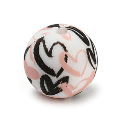 Heart Silicone Beads, Round, Heart, 15mm, Hole: 2mm