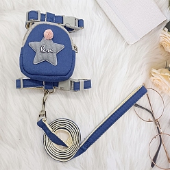 Royal Blue Adjustable Polyester Dog Harness & Leash Set, Non-Stretch Puppy Harness Backpacks, Star Pattern, Royal Blue, 1200x10mm