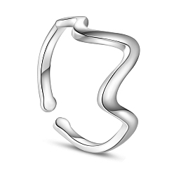 Platinum SHEGRACE Rhodium Plated 925 Sterling Silver Cuff Rings, Open Rings, with Heartbeat, Size 8, Platinum, 18mmPacking Size: 53x53x37mm