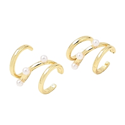 Blanco Pendientes de pulsera de latón y plástico ABS con perlas para mujer, chapado en rack, larga duración plateado, sin plomo y cadmio, real 18 k chapado en oro, blanco, 15x14x15.5 mm